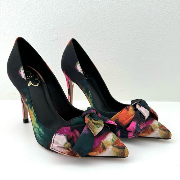 Ted Baker Ryoh Black Art Print 100Mm Bow Court Shoes Women's 6 (36) NEW - Picture 2 of 8